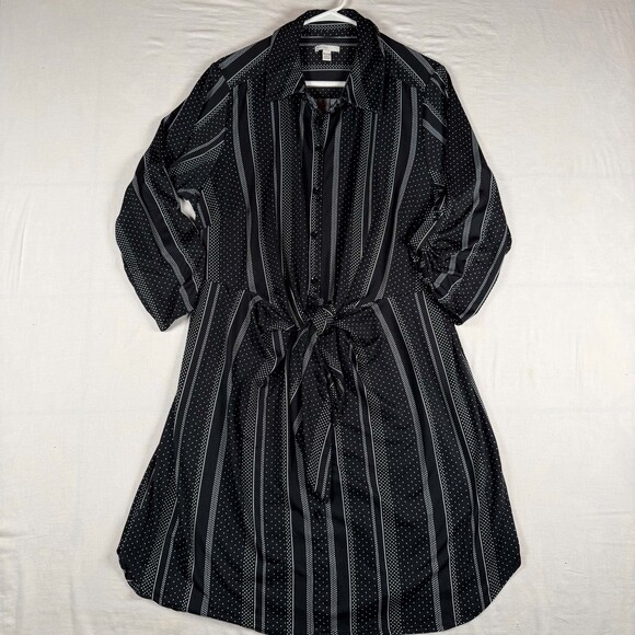 Cato Dresses & Skirts - Cato Est. 1946 Black & White Dot Stripe Roll-Tab Shirt Dress – Size 18/20W